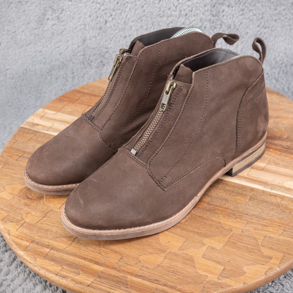 Diba Eli Brown Nubuck Leather Front Zip Up Western Booties Women's 8M - Picture 3 of 7